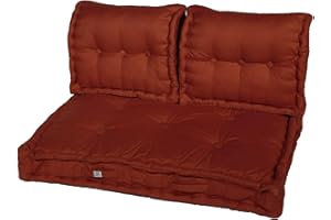 deco arts Coussins Matelas- Lot de 3 Coussins pour Salon ou Palettes- Coussin Capitonné avec Traitement Déperlant, UV et Poignée de Transport - Certifié Oeko-TEX - 120x80x20 cm, Terracotta