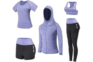 ODWTMRK Survêtement Femme Ensembles Sportswear 5 Pièce Costumes de Sport Gym Yoga Athletisme Fitness Jogging Survêtement Tenue de Sport
