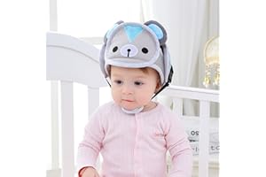 Hillento Casco di Sicurezza del Bambino, i Bambini Infantili anticollisione Cappuccio di Protezione della Testa, imbracature Regolabili Caschetto di Protezione Senza Cuscino Urti Testa, Orso