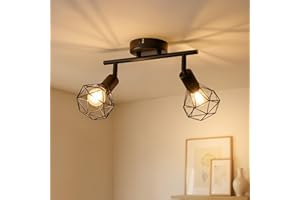 Gr4tec Kitchen Lights Ceiling 2 Way, Retro Black Spot Lights Ceiling E14, Adjustable Ceiling Light Fittings, Metal Wire Cage Wall Spotlights Indoor for Hallway Bedroom, Bulb Not Included