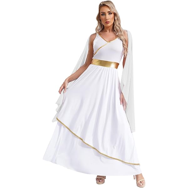 Costume Dea Greca Bianco Per Donna – Tunica Con Cintura E Corona – Taglia Unica, Perfetto Per Feste Toga E Cosplay