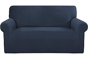 Greatime Stretch Sofabezug Sofaüberwurf Möbelschutz Sofaüberzug Couchbezug Couch Schild Sofahusse Weich mit Gummiband Schaumstreifen (Marineblau,2-Sitzer)