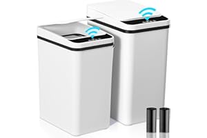 DARIS Poubelle de salle de bain, blanche, 2 rouleaux de sacs poubelle intérieurs, IPX 5 étanche, détecteur de mouvement, poubelle avec couvercle, plastique ultra fin, convient pour salle de bain, bureau