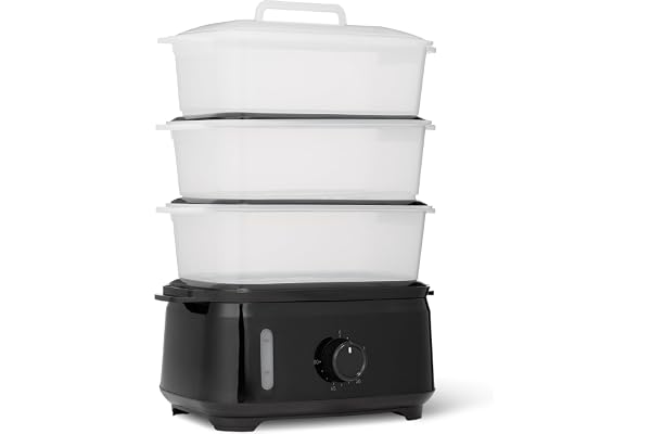 Amazon Basics Cuiseur à Vapeur Électrique Pour la Cuisson des Légumes, Conception à 3 Étages, Sans BPA, 9L, 950W, Noir