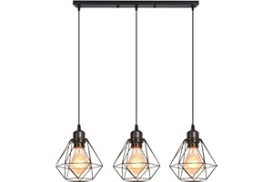 TOKIUS Lámparas de Techo Diseño de Jaula de Hierro Negro Ø 16cm Vintage Lámpara Colgante Iluminación de Techo de Interior para Pasillo Porche Cocina Dormitorio (Colgante 3 Luces B)