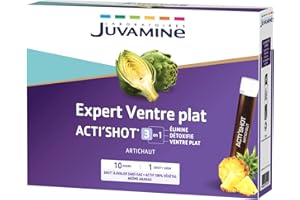 JUVAMINE - Expert ventre plat - Acti' Shot 3 en 1 - Artichaut Minceur - Elimine, détoxifie, ventre plat - 10 jours - Arôme ananas - Format pratique - Fabriqué en France