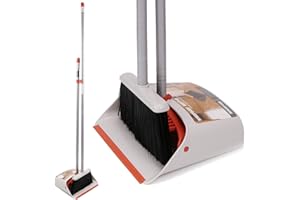 TREELEN Heavy Duty Long Handled Dustpan and Brush Set,Broom and Dustpan,Standing Dust Pan Dustpan and Brush for Indoor Lobby Office Kitchen Sweeping