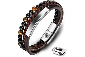 SHIEAGLELD Bracelet Homme Cuir, Bracelets perle Homme, bracelet homme acier, Magnetique Boucle en Acier Inoxydable et Boîte à Bijoux, Bracelet Exclusive pour l'idée de Cadeaux pour Hommes