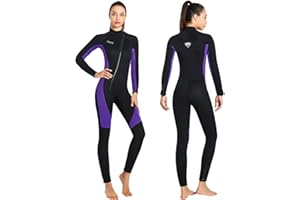 KREVZ Combinaison Hommes Femmes Combinaisons de Plongée Corps Complet 3mm Néoprène Front Zip Manches Longues Peau de Plongée pour Natation Snorkeling Plongée Surf Rafting