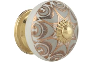 Rasiya Art Knobs for Drawers - Vintage Ceramic Pull Handles for Kitchen Cabinet-Cupboard-Wardrobe Home Furniture Hardware - Grey Gold - Pack of 8