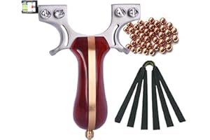 SUDSTY HH-CC Schleudern für die Jagd Professionelles Hochgeschwindigkeitskatapult mit 3 Flachbändern 50 Munition und Zielvisier Holzgriff Schleuder für Erwachsene im Freien Jagd Angeln