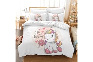 PQCXXA Set Copripiumino con Unicorno 220X240 cm e 2 federe 50x75 cm Biancheria da letto per ragazze Rosa 3D Cartoon Unicorno Set copripiumino con stampa floreale colorata con cerniera
