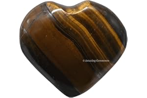 AMAZING GEMSTONE Crystal Heart Palm Stone - Pierre d'inquiétude de massage de poche pour l'équilibrage naturel du chakra du corps, la guérison par le Reiki et la grille de cristal (Tiger eye)