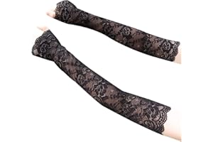 MoreChioce koronkowe rękawiczki bez palców, 1 para, damskie koronkowe, eleganckie, na lato, ochrona przed promieniowaniem UV, mankiety z kwiatowym wzorem, elastyczne, koronkowe, na imprezę, wieczorowe, czarne