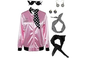 helymore Damenkostüm, 50er-Jahre-Kostüm, Satin-Jacke mit Halstuch, Vogeldanny, Halloween-Kostüm, Größe XL