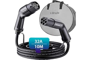 E-S1mple Type 2 Charging Cable 10M Type 2 to Type 2 EV Charging Cable 32A Electric Vehicle Charging Cable Mode 3 7.4KW with Free Cable Bag (32A/10M/Single Phase)