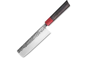 NIRO Coltello Professionale Giapponese Nakiri in Acciaio Damascato, 67 Strati, Durezza 60 HRC, Manico Pregiato in Ebano e Sandalo, Bilanciamento perfetto, Resistente all’usura
