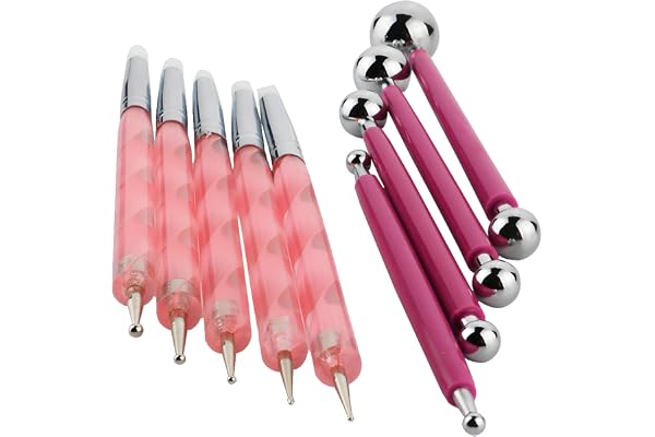 CESFONJER Lot d'outils de sculpture d'argile, métal à double extrémité à boule, Outils de Dotting Pinceaux de Peinture, 9 différents outils à indentation pour argile de loisirs créatifs en silicone