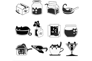 TELAIN 12 Pines esmaltados de gato negro, animales de anime kawaii, broches creativos de metal para mochila, sombrero, chaquetas, bolsos, ropa, accesorios, regalos