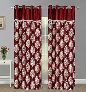 Home Candy Eyelet Fancy 2 Piece Polyester Door Curtain Set - 7ft, Maroon