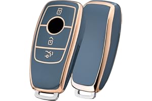 OATSBASF Mercedes Benz Car Key Case, Protective Key Cover for Mercedes Benz E Class 2017 S 2018 (Golden Edge Grey)