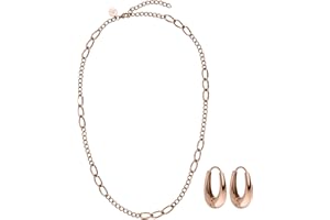 Purelei® Set di gioielli Huakai (oro, argento, oro rosa), Set di collana e orecchini donna in acciao inossidabile, Set regalo collana donna e orecchini a cerchio doppi, waterproof