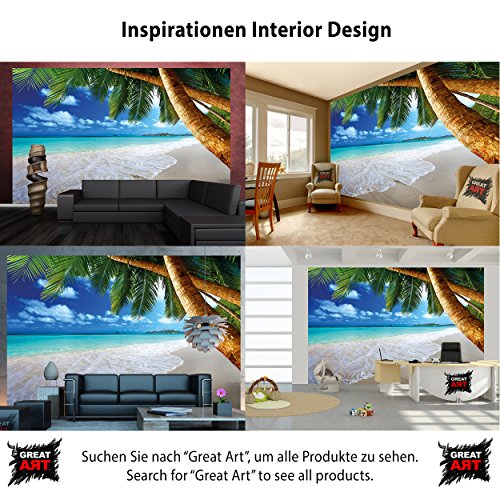 Fototapete Palmenstrand Wandbild Dekoration Karibik Traumstrand Bucht Paradies Natur Insel Palmen Tropen blauer Himmel Sommer | Foto-Tapete Wandtapete Fotoposter Wanddeko by GREAT ART (336 x 238 cm) - 4
