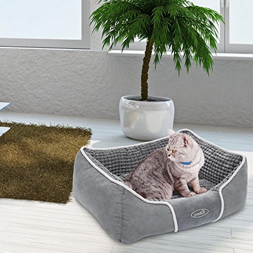Pecute-Deluxe-Pet-Bed-for-Cats-and-Small-Medium-Dogs-Rectangle-Cuddler-with-Soft-Detachable-Cushion-Grey
