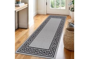Trendy Realm Athena Runner Rug – Large Non-Slip Washable Carpet for Living Room, Bedroom, Hallway, Lounge, Dining, Kitchen, Modern Indoor Long Floor Runners (Grey & Black, 80x150 cm)