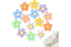 TWOBUD 14 PCS Flower Shoe Charms for Clog, 7 Colors Cute Charms Decoration Waterproof Cartoon Shoe Pins Charms Bracelet Wristband Beach Bags Accessories Birthday Party Gift for Kids Girls Adults Jibbitz