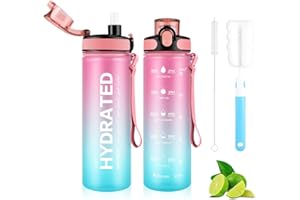MYFOREST Water Bottle, Large Spout for Gulp/Removable Straw for Sip, Anti-Scratch Time Marker for Motivational Hydration, Drop-Resistant/BPA-free