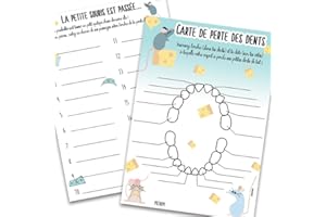 MIMI GRANDIT Carte perte dents de lait enfant, pour noter l'ordre des dents tombées, la date, sa nature, cadeau ou montant reçu par la petite souris