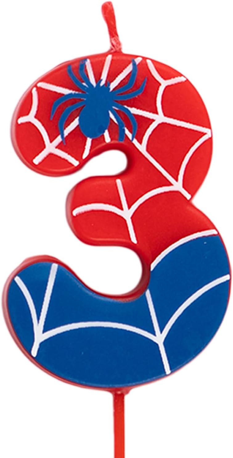 OH YEAH - Velas de Número 3 Arañas para Tartas - Números 0 a 9-6 cm - Perfectas para Tartas Infantiles - Color Rojo y Azul con Telarañas y Araña - Vela Cumpleaños Infantil - Fiesta Telarañas
