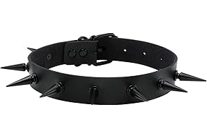MILAKOO Femmes Hommes Cool Punk Goth Métal Spike Clouté PU Collier en Cuir Noir Collier Ras du Cou