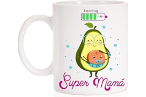 FUNNY CUP Taza de Cerámica Futura mamá. Loading super mamá. Regalo divertido para embarazadas o para Mamás primerizas