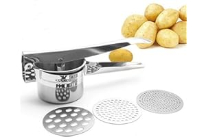 TIAMARAEON Potato Ricer, Mash Potato Masher Stainless Steel with 3 Interchangeable Discs, Professional Food Press Potato Masher for Potatoes Fruits Vegetables Food Juicer