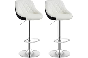 WOLTU Taburetes Cocina, Set de 2 Taburetes Altos Bar, Silla Giratoria PU con Reposapies, Taburete con Respaldo y Base Redonda de Metal, Blanco, BH30ws-2