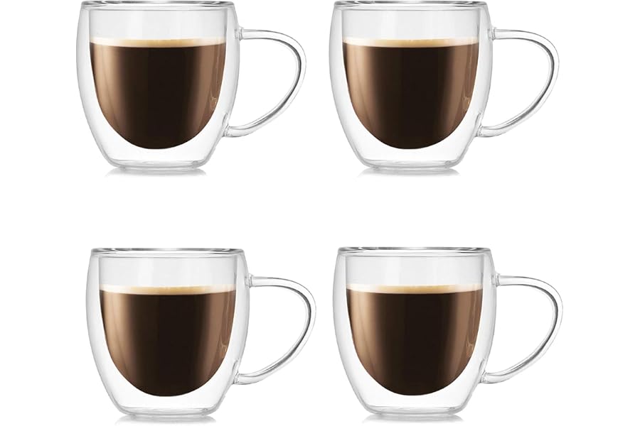 ECVV Double Walled Glass Coffee Mugs, 4-Piece