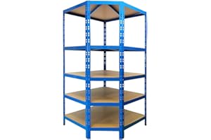 ‎KARAT KARAT Schwerlastregal Eckregal Metallregal für Lager Regalsystem - Kellerregal - Steckregal - Werkstattregal aus Stahl Metall TÜV/GS-geprüft - 5 verstellbare Böden 180 H x 90 x 60 cm Tief (Blau)