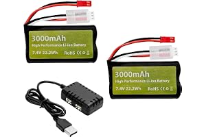 YUNIQUE Green-CLEAN-Power 2-pack 7,4 V 3 000 mAh 15C 2S litiumjonbatteri med JST 2P-kontakt 2 i 1 laddare för UDIRC UD1601 UD