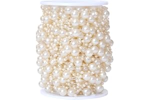 JVHLOV 30Metre Fishing Line Artificial Pearl Beads String Chain Garland, Garland Bead Ribbon, for Wedding DIY Craft Party Table Decoration (White/Beige) (Beige)