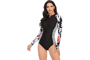 BEACHKINI Costume da Bagno a Maniche Lunghe con Zip da Donna Costume Intero da Bagno Ricreativo Rash Guards