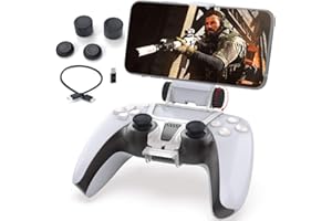 Handyhalter für PS5 Controller, Megadream Gaming Mount Clip Ständer für Playstation 5 Dual Controller, Unterstützt iPhone/Android/PS Remote Play–Inklusive OTG-Kabel/4 Daumengriffkappen/Typ C Konverter