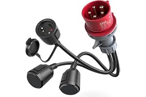 AIFIZO CEE Starkstrom Adapter, Starkstrom Verteiler 400V 16A auf 3X 230V Steckdosen, Starkstrom Adapter 400V auf 230V 16A Verteiler für Camping, Boot, Caravan, IP44, 3x1.5mm²