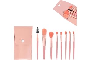 YILZAR Set med 8 rosa sminkborstar, kompletta borstar med PU-fodral för daglig användning och resor