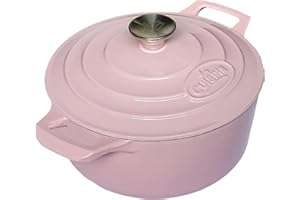 LA CUISINE FOR LIFE La Cuisine Casseruola da forno olandese rivestita in ghisa smaltata, diametro, 3.5 litri, 24 cm, interno smaltato bianco crema, rivestimento esterno smaltato in porcellana lucida rosa