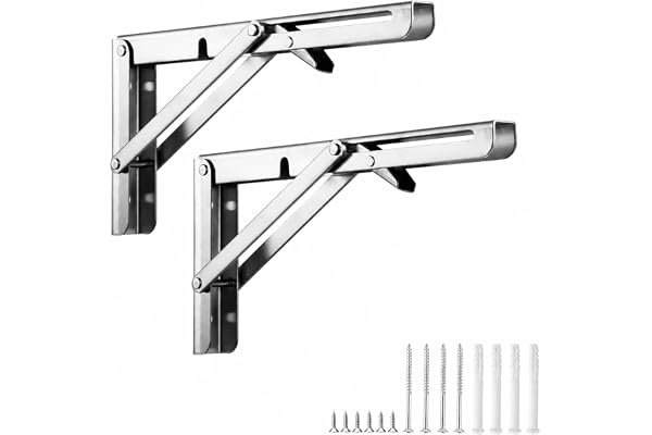 15 cm hopfällbar hylla i rostfritt stål silver, 2 stycken fällbara hyllstativ, tung belastning max 30 kg, vikbar konsol för v