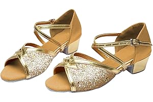 MOMOLAA Girl's Latin Dance Shoes Soft Soled Girls Glitter Ballroom Dance Shoes Kids Latin Tango Dance Practice Low Heels