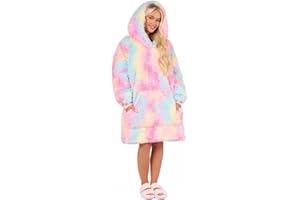 Sienna Fluffy Hoodie Blanket Women, Super Soft Oversized Sherpa Fleece Snuggle Hoodie Blanket Comfy Fluffy Hoodie Gifts for Women Men Adults, One Size Tie Dye