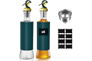 SITAYAKUMA Aceitera y Vinagrera Antigoteo 300ML, 2 Pack Aceitera de Acero Inoxidable y Cristal, Utensilio de Cocina Cooking Oil Dispensador Aceite de Oliva Recipiente Aceite con 1 Embudo y 8 Etiquetas